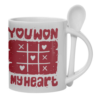 Τρίλιζα you won my heart, Ceramic coffee mug with Spoon, 330ml (1pcs)
