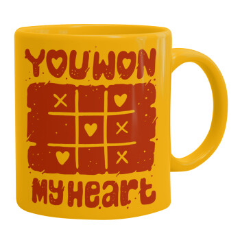 Τρίλιζα you won my heart, Ceramic coffee mug yellow, 330ml (1pcs)