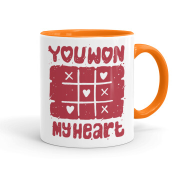 Τρίλιζα you won my heart, Mug colored orange, ceramic, 330ml