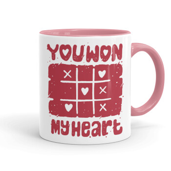 Τρίλιζα you won my heart, Mug colored pink, ceramic, 330ml
