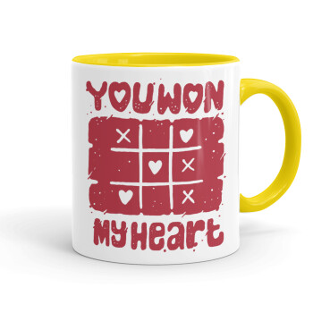 Τρίλιζα you won my heart, Mug colored yellow, ceramic, 330ml