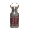 Stainless steel metallic thermos flask, silver with a bamboo lid, double-walled, 350ml.