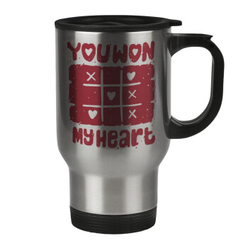 Τρίλιζα you won my heart, Stainless steel travel mug with lid, double wall 450ml