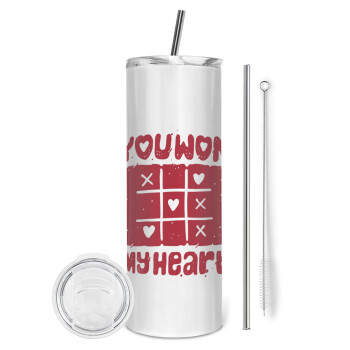 Τρίλιζα you won my heart, Tumbler stainless steel 600ml, with metal straw & cleaning brush