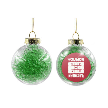 Τρίλιζα you won my heart, Χριστουγεννιάτικη μπάλα δένδρου διάφανη με πράσινο γέμισμα 8cm