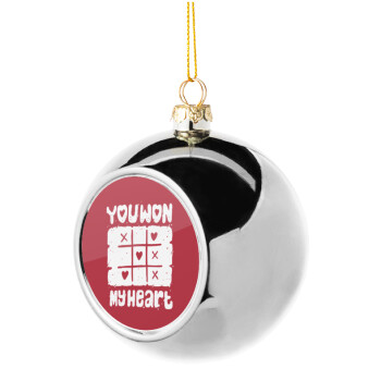 Τρίλιζα you won my heart, Silver 8cm Christmas tree ball ornament