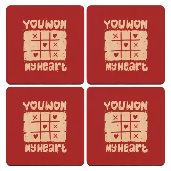 Τρίλιζα you won my heart, ΣΕΤ x4 Σουβέρ ξύλινα τετράγωνα plywood (9cm)
