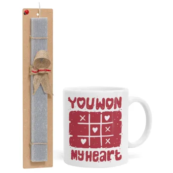 Τρίλιζα you won my heart, Πασχαλινή Λαμπάδα με Κούπα κεραμική (330ml) & κερί αρωματικό πλακέ (30cm) (ΓΚΡΙ)