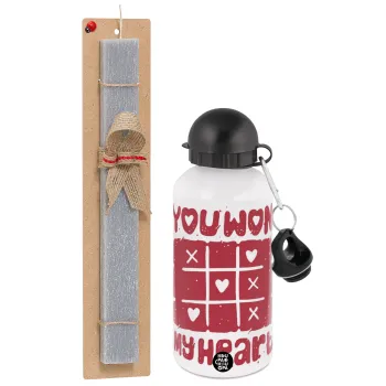 Τρίλιζα you won my heart, Easter Set, metallic aluminum water bottle (500ml) & aromatic flat Easter candle (30cm) (GRAY)