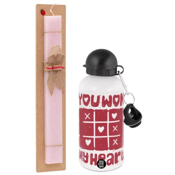 Τρίλιζα you won my heart, Πασχαλινή Λαμπάδα με παγούρι μεταλλικό αλουμινίου (500ml) & κερί αρωματικό πλακέ (30cm) (ΡΟΖ)