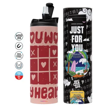 Τρίλιζα you won my heart, Tumbler stainless steel PINK 600ml