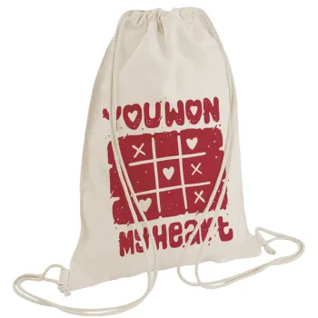 Τρίλιζα you won my heart, Τσάντα πλάτης πουγκί GYMBAG natural (28x40cm)
