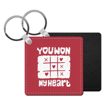 Τρίλιζα you won my heart, Μπρελόκ Δερματίνη, τετράγωνο ΜΑΥΡΟ (5x5cm)