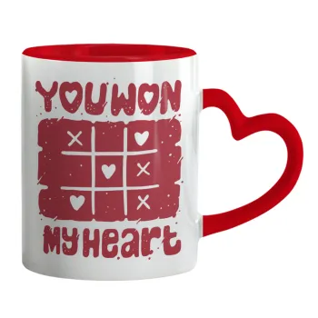 Τρίλιζα you won my heart, Mug heart red handle, ceramic, 330ml
