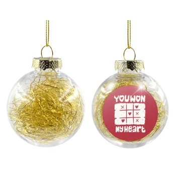 Τρίλιζα you won my heart, Transparent Christmas tree ball ornament with gold filling 8cm