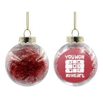 Τρίλιζα you won my heart, Transparent Christmas tree ball ornament with red filling 8cm
