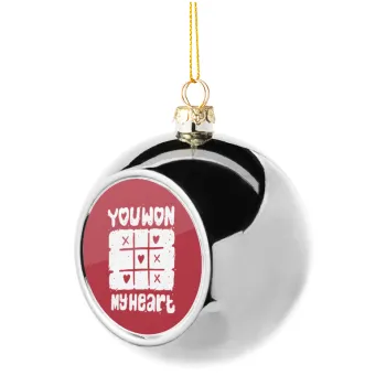 Τρίλιζα you won my heart, Silver 8cm Christmas tree ball ornament