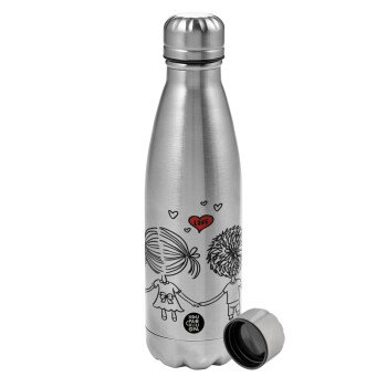Hold my hand for ever, Metallic water bottle, stainless steel, 750ml