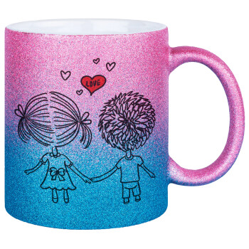 Hold my hand for ever, Κούπα Χρυσή/Μπλε Glitter, κεραμική, 330ml