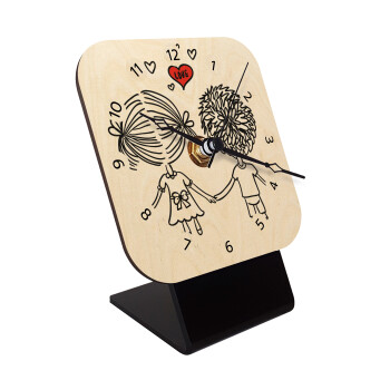 Hold my hand for ever, Quartz Table clock in natural wood (10cm)