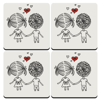 Hold my hand for ever, ΣΕΤ 4 Σουβέρ ξύλινα τετράγωνα (9cm)