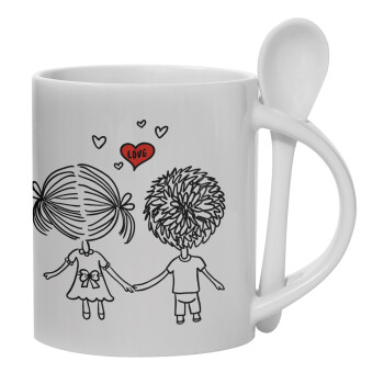 Hold my hand for ever, Ceramic coffee mug with Spoon, 330ml (1pcs)