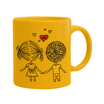 Hold my hand for ever, Ceramic coffee mug yellow, 330ml (1pcs)