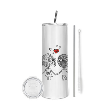 Hold my hand for ever, Eco friendly stainless steel tumbler 600ml, with metal straw & cleaning brush