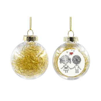 Hold my hand for ever, Transparent Christmas tree ball ornament with gold filling 8cm