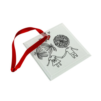 Hold my hand for ever, Στολίδι Χριστουγεννιάτικο στολίδι γυάλινο τετράγωνο 9x9cm