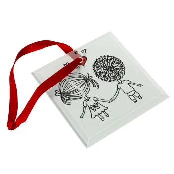 Hold my hand for ever, Christmas ornament, glass square ornament 9x9cm