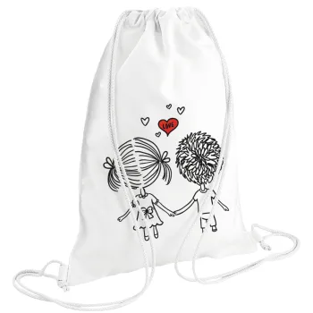 Hold my hand for ever, Backpack pouch GYMBAG white (28x40cm)