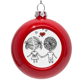 Hold my hand for ever, Στολίδι Χριστουγεννιάτικη μπάλα δένδρου Κόκκινη 8cm