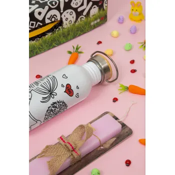 Hold my hand for ever, Πασχαλινή Λαμπάδα με παγούρι μεταλλικό (620ml, stainless steel) & κερί αρωματικό πλακέ (30cm) (ΡΟΖ)