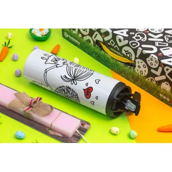 Hold my hand for ever, Easter candle,Travel Tumbler 2 Lids, with metal straw & cleaning brush & aromatic flat candle (30cm) (PINK)