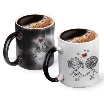 Hold my hand for ever, Color changing magic Mug, ceramic, 330ml when adding hot liquid inside, the black colour desappears (1 pcs)