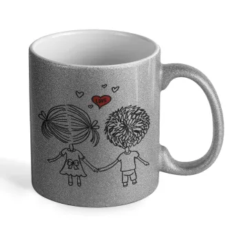 Hold my hand for ever, Κούπα Ασημένια Glitter που γυαλίζει, κεραμική, 330ml