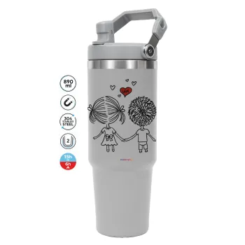 Hold my hand for ever, GREY color, 890ml (30oz) stainless Steel Tumbler with Handle