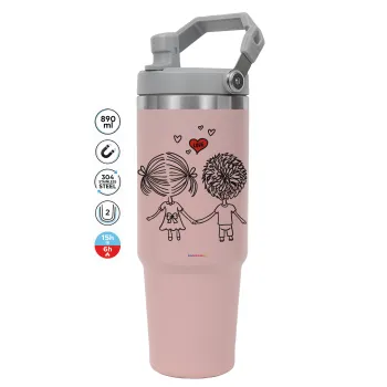 Hold my hand for ever, Pink color, 890ml (30oz) stainless Steel Tumbler with Handle