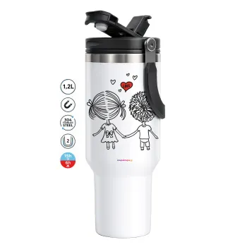 Hold my hand for ever, Mega Stainless steel Tumbler with lid, double wall 1,2L