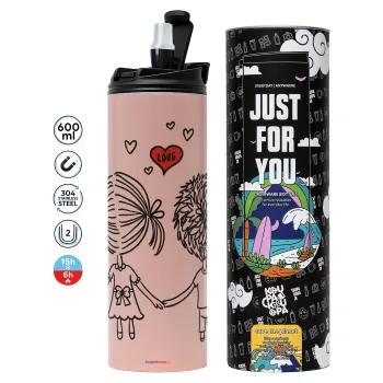 Hold my hand for ever, Tumbler stainless steel PINK 600ml
