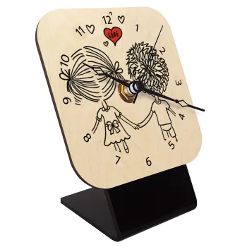 Hold my hand for ever, Quartz Table clock in natural wood (10cm)