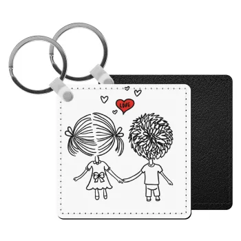 Hold my hand for ever, Μπρελόκ Δερματίνη, τετράγωνο ΜΑΥΡΟ (5x5cm)