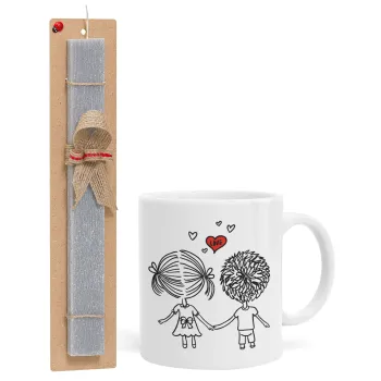 Hold my hand for ever, Πασχαλινή Λαμπάδα με Κούπα κεραμική (330ml) & κερί αρωματικό πλακέ (30cm) (ΓΚΡΙ)