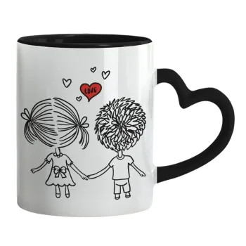Hold my hand for ever, Mug heart black handle, ceramic, 330ml