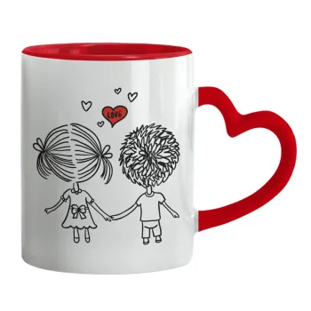 Hold my hand for ever, Mug heart red handle, ceramic, 330ml