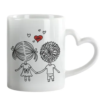 Hold my hand for ever, Mug heart handle, ceramic, 330ml