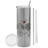 Tumbler ποτήρι θερμό Ασημένιο από ανοξείδωτο ατσάλι 600ml, με μεταλλικό καλαμάκι & βούρτσα καθαρισμού