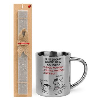 Just in case no one told you today..., Easter Set, metallic thermal cup (300ml) & Easter aromatic flat candle (30cm) (GRAY)