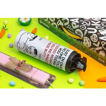 Just in case no one told you today..., Easter candle,Travel Tumbler 2 Lids, with metal straw & cleaning brush & aromatic flat candle (30cm) (PINK)